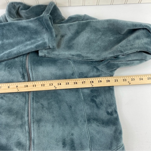 Athleta Recover Stretch Fleece Full Zip Jacket Sage/Gray Pockets Mock Neck Sz LT - Picture 7 of 9